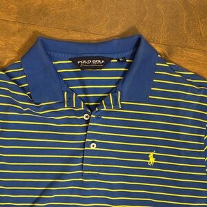 Polo Golf Blue and Yellow Striped Polo Shirt